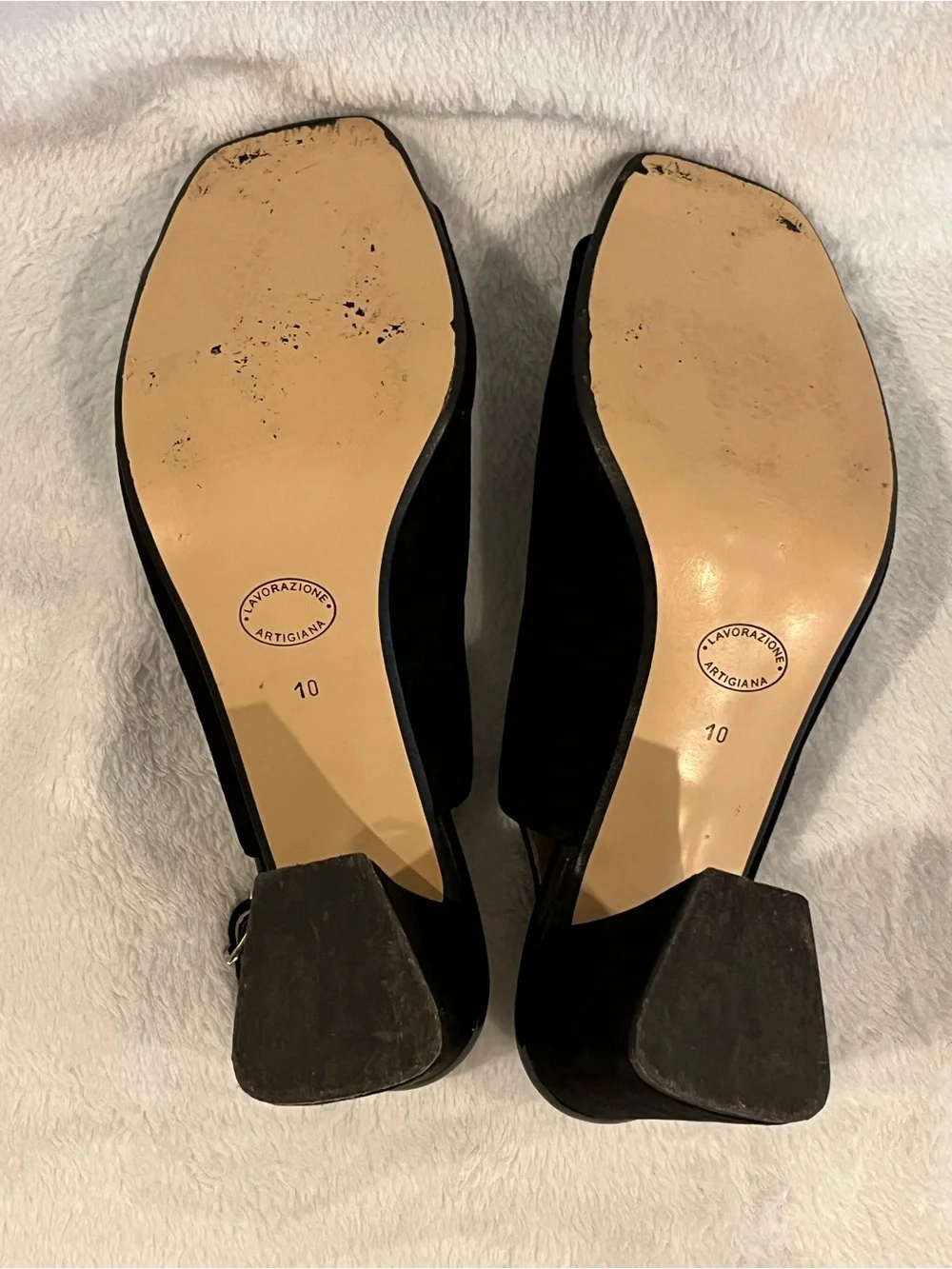Anna Luisa Firenze Black Suede Sandals. Open square toe chunky heel.  Formal. 10